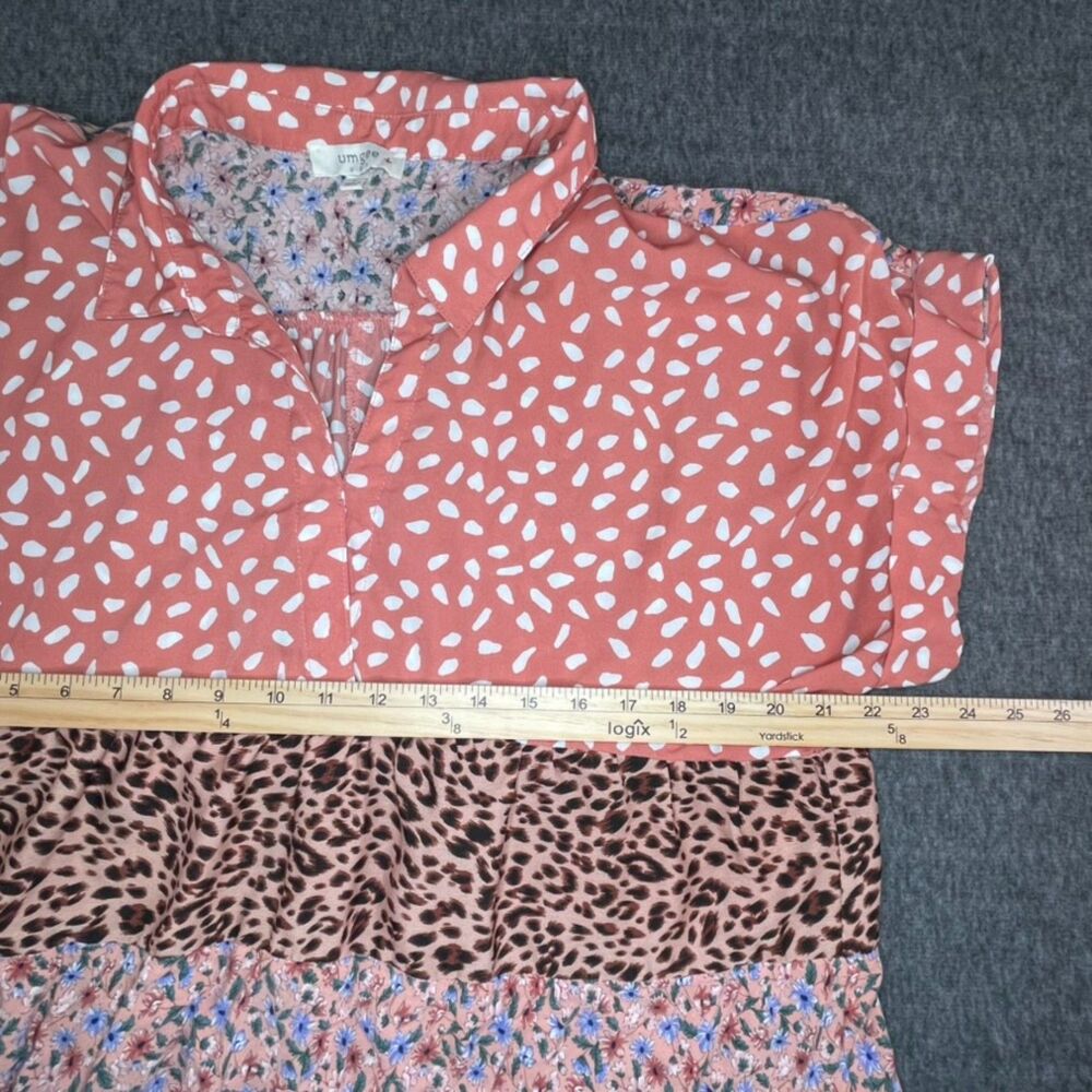 Umgee Mixed Print Tiered Babydoll Dress XL Coral Boho Floral Leopard Mini Animal - Picture 4 of 9